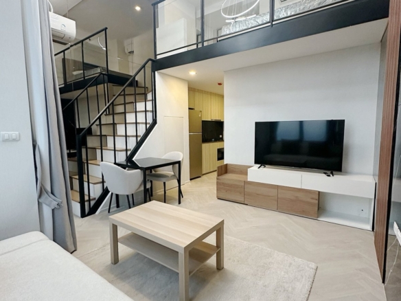 Living room — Duplex 1-bedroom condo at Siamese Sukhumvit 48, On Nut, Bangkok