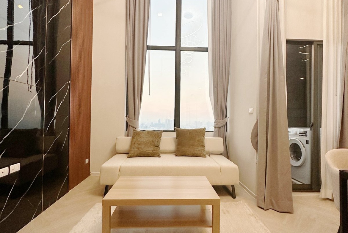 Living room — Duplex 1-bedroom condo at Siamese Sukhumvit 48, On Nut, Bangkok