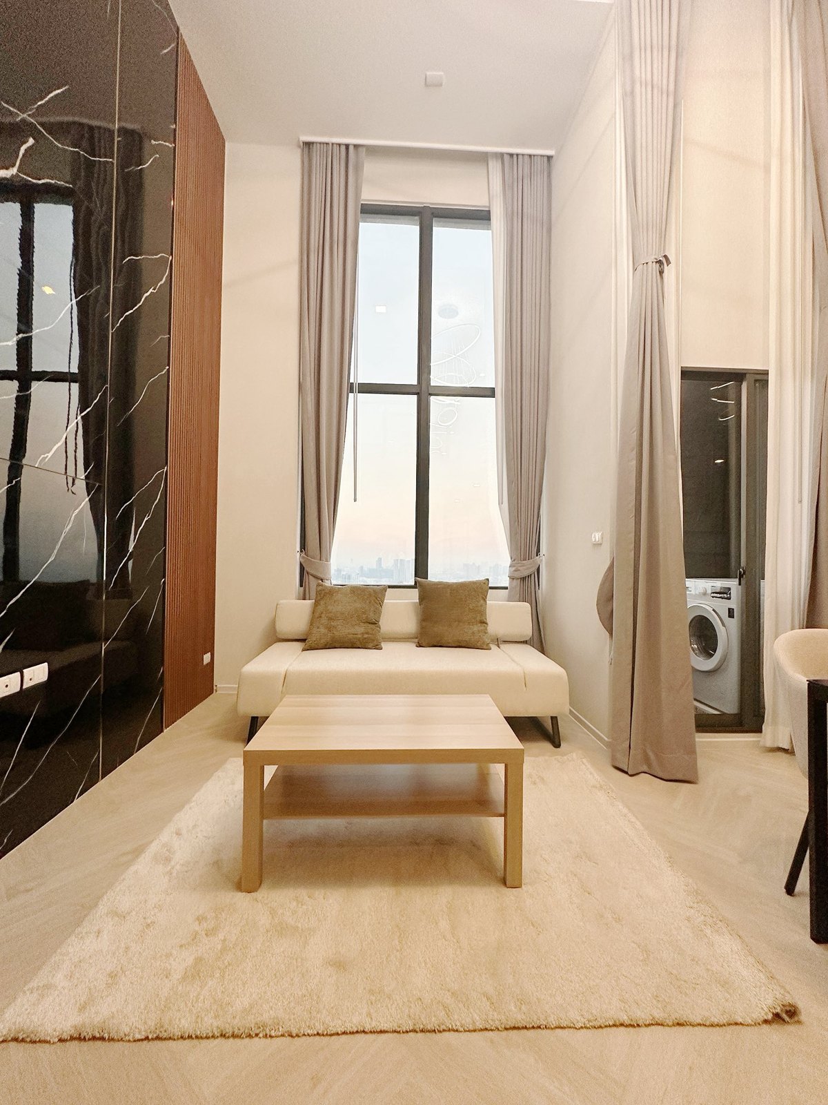 Living room — Duplex 1-bedroom condo at Siamese Sukhumvit 48, On Nut, Bangkok