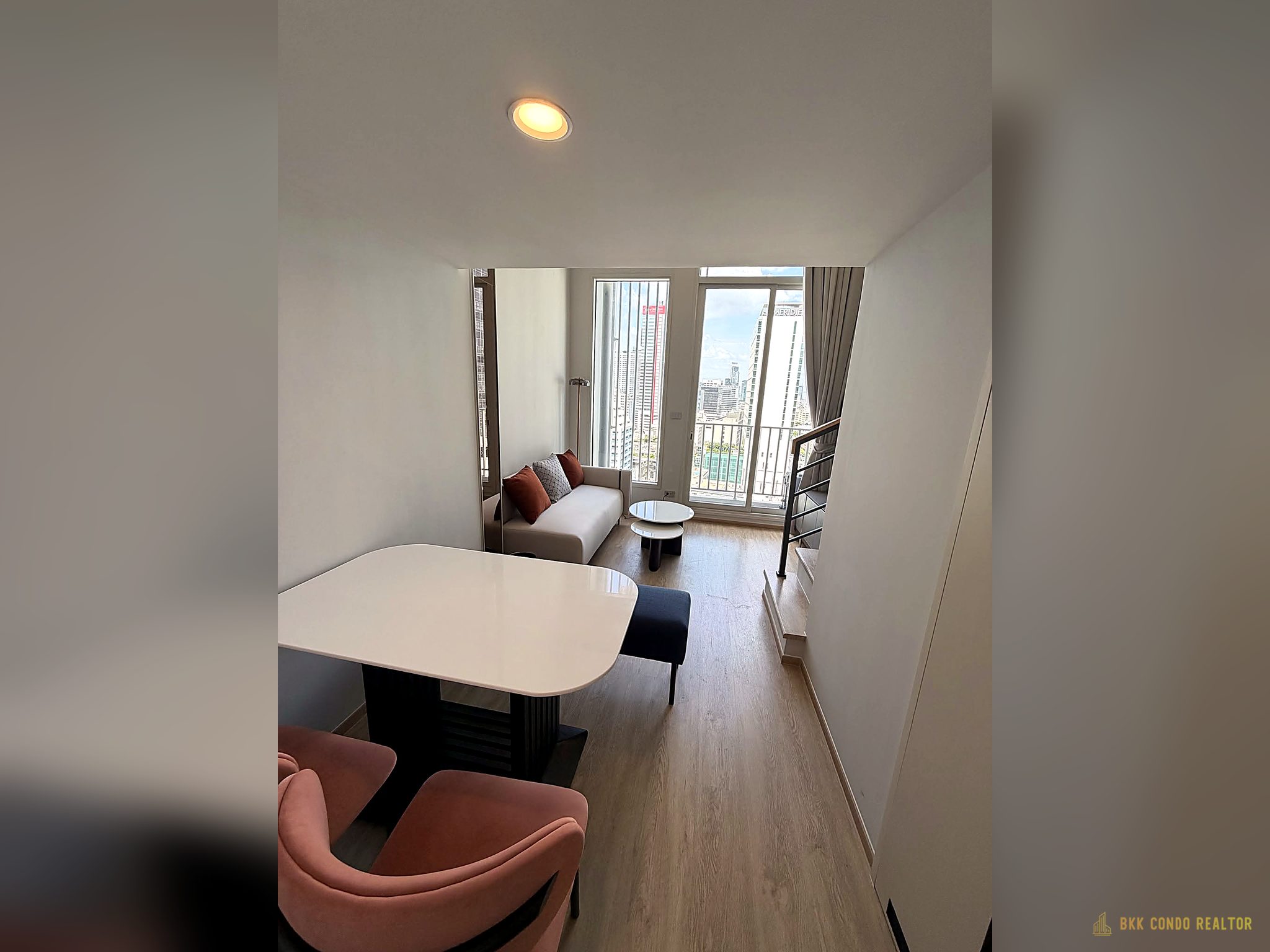 03-living_room-150 Duplex 1-Bedroom Condo for Rent at Culture Chula (35 sqm) — Sam Yan MRT